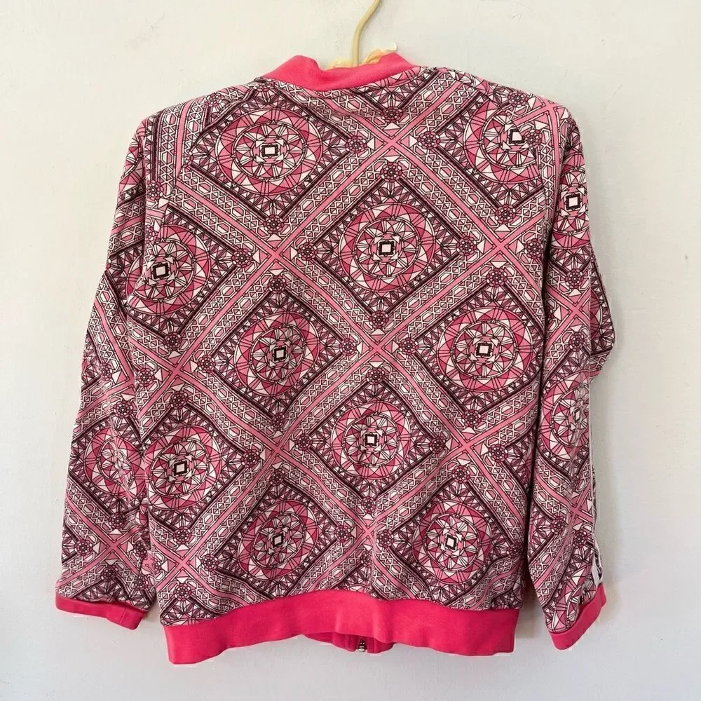 Adidas | pink busy patterned zip up jacket girls